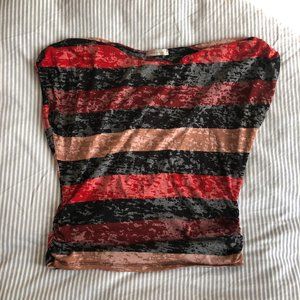 Chris & Carol Red/Black Striped Burnout Crop Tee Size M